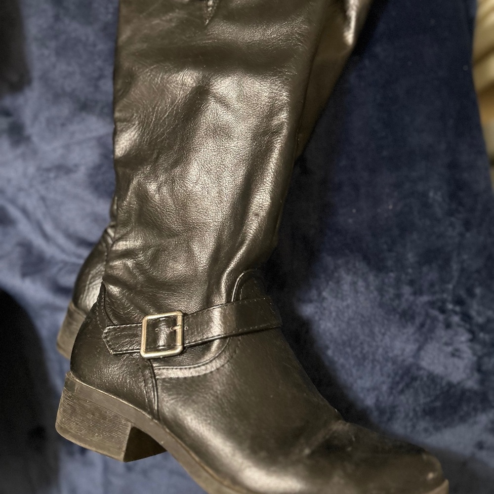 Black Faux Leather Heeled Boots